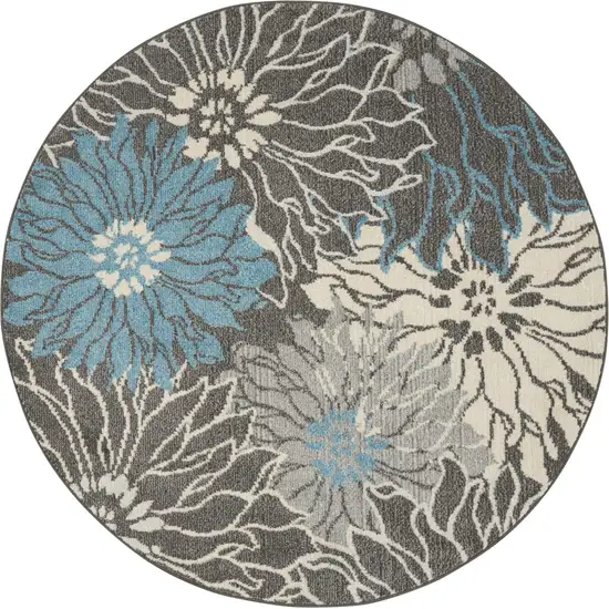 4' Blue And Gray Round Floral Power Loom Area Rug Photo 4