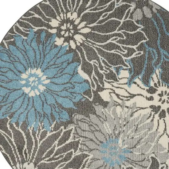 Charcoal and Blue Big Flower Area Rug Photo 8