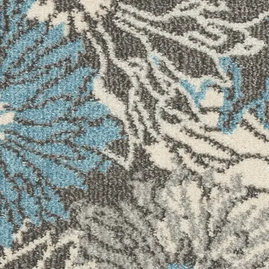 Blue And Gray Floral Area Rug Photo 3