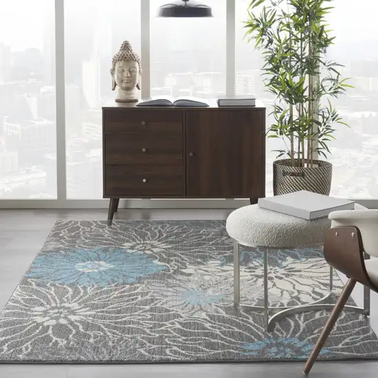 Blue And Gray Floral Area Rug Photo 9