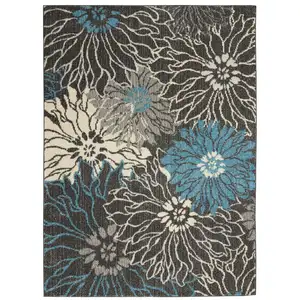 Photo of Charcoal and Blue Big Flower Area Rug