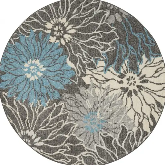 Charcoal and Blue Big Flower Area Rug Photo 9