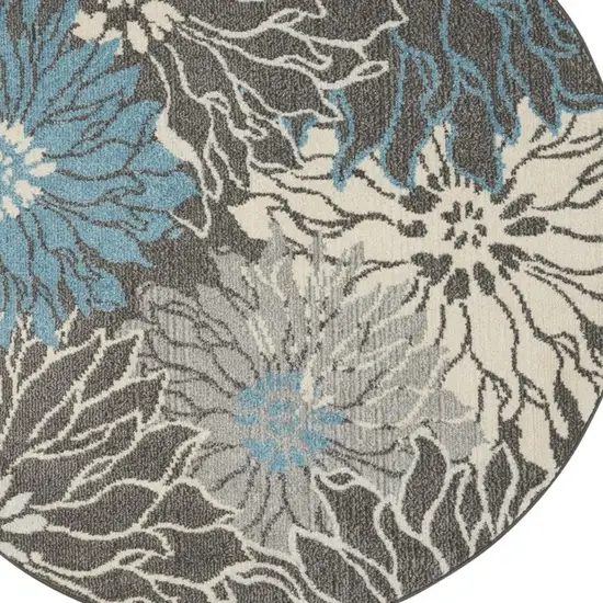 Charcoal and Blue Big Flower Area Rug Photo 8