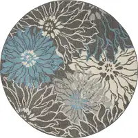 Photo of Charcoal and Blue Big Flower Area Rug