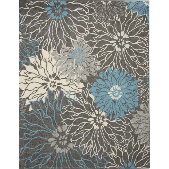 Charcoal and Blue Big Flower Area Rug Photo 1