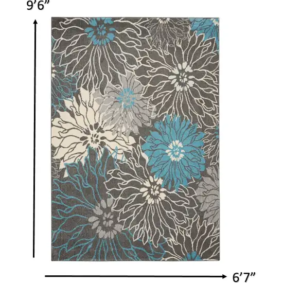 Charcoal and Blue Big Flower Area Rug Photo 5