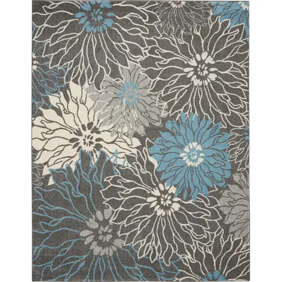 Blue And Gray Floral Power Loom Area Rug Photo 2