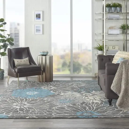 Blue And Gray Floral Area Rug Photo 9