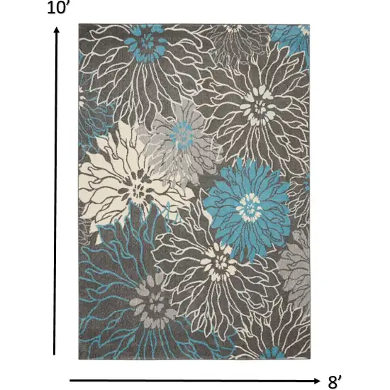 Charcoal and Blue Big Flower Area Rug Photo 5