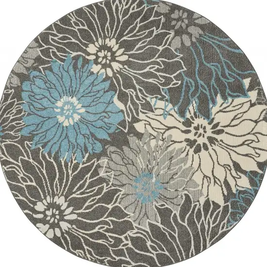 Charcoal and Blue Big Flower Area Rug Photo 9