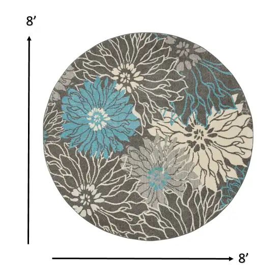 Charcoal and Blue Big Flower Area Rug Photo 4