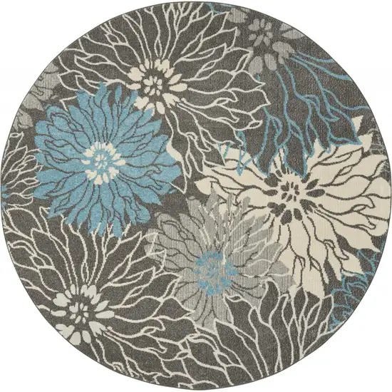 Charcoal and Blue Big Flower Area Rug Photo 1