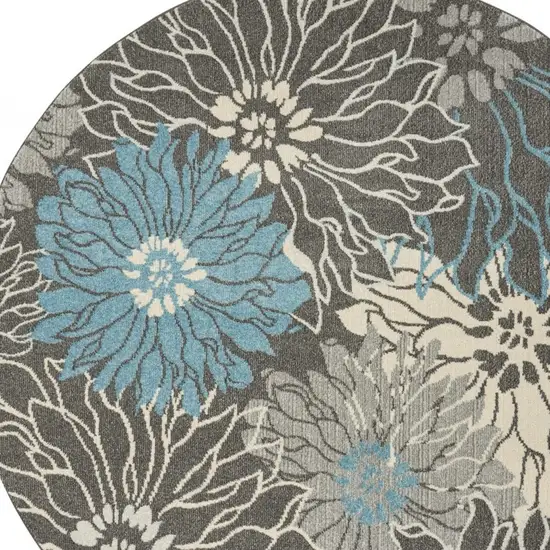 Charcoal and Blue Big Flower Area Rug Photo 8