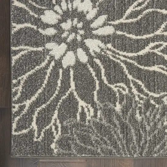 Charcoal and Blue Big Flower Runner Rug Photo 2