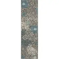 Photo of Charcoal and Blue Big Flower Runner Rug