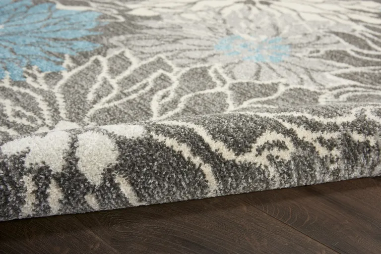 Charcoal and Blue Big Flower Scatter Rug Photo 3