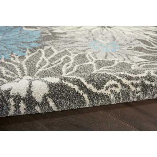 Charcoal and Blue Big Flower Scatter Rug Photo 3