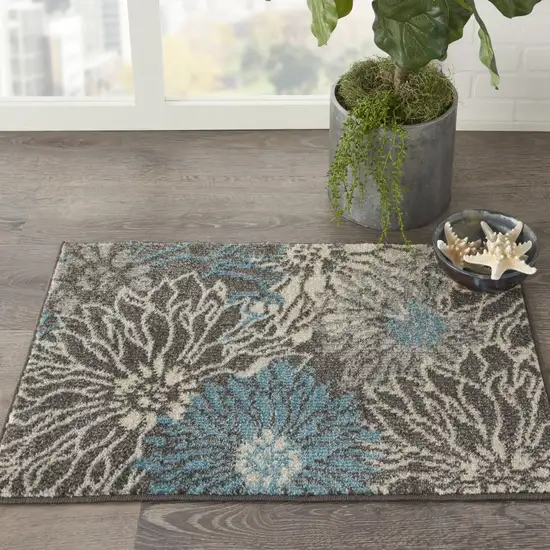 Blue And Gray Floral Power Loom Area Rug Photo 6