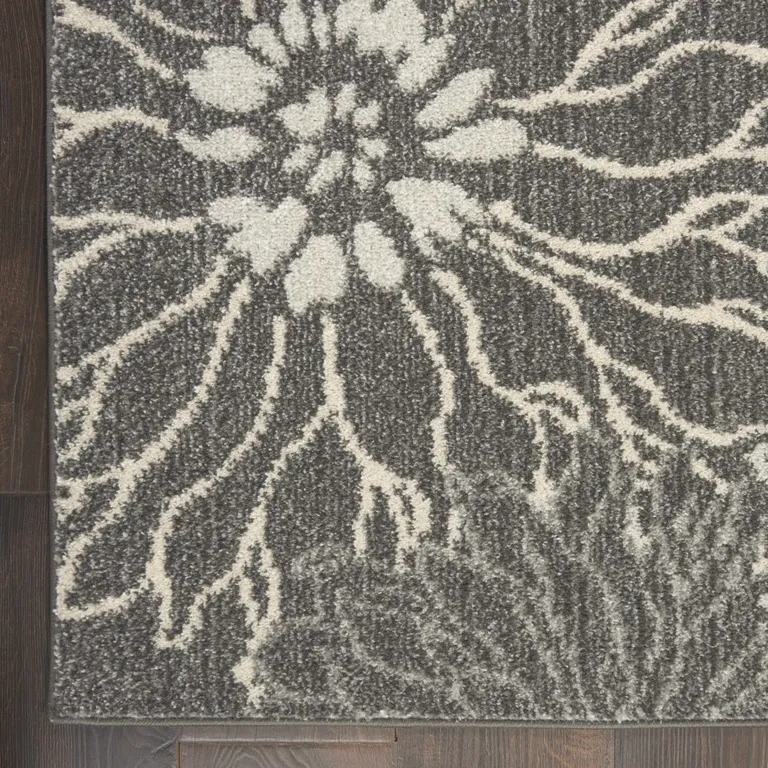Charcoal and Blue Big Flower Scatter Rug Photo 2