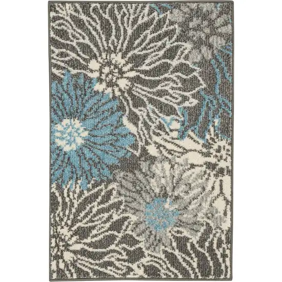 Charcoal and Blue Big Flower Scatter Rug Photo 1