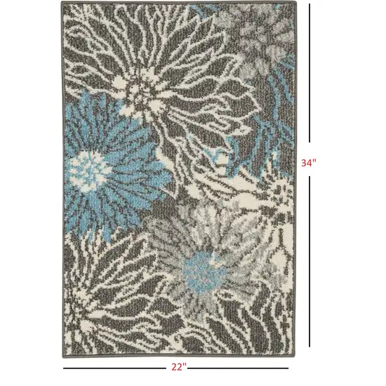 Charcoal and Blue Big Flower Scatter Rug Photo 4