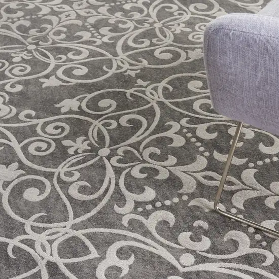 Charcoal and Gray Damask Distressed Area Rug Photo 8