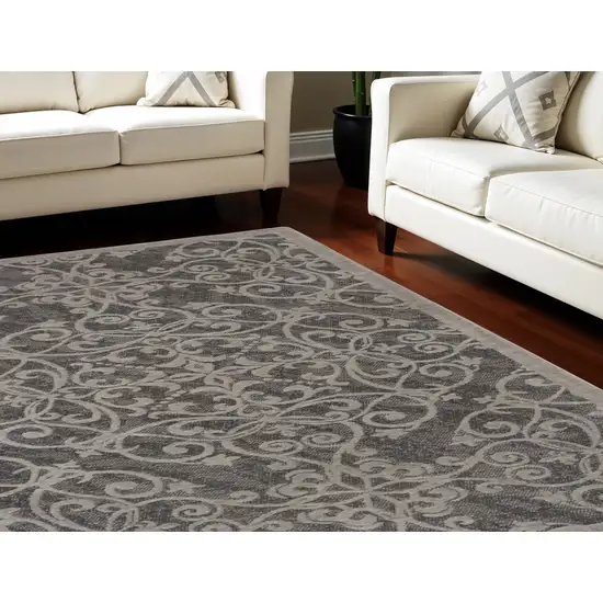 Charcoal and Gray Damask Distressed Area Rug Photo 1