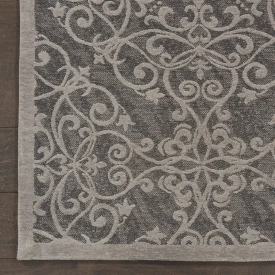 Charcoal and Gray Damask Distressed Area Rug Photo 5