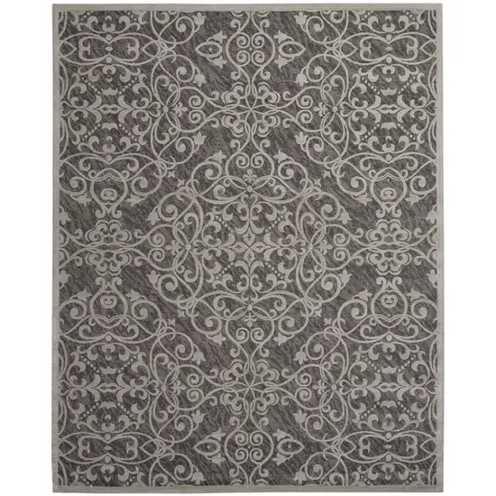 Charcoal and Gray Damask Distressed Area Rug Photo 2