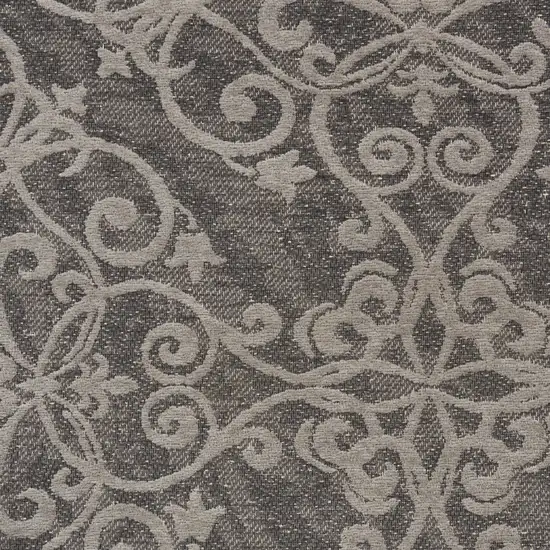 Charcoal and Gray Damask Distressed Area Rug Photo 4