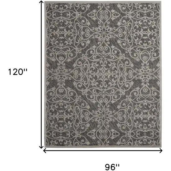 Charcoal and Gray Damask Distressed Area Rug Photo 3