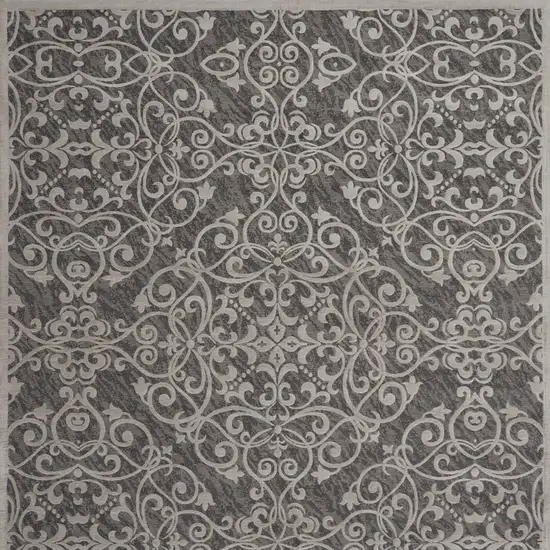 Charcoal and Gray Damask Distressed Area Rug Photo 7