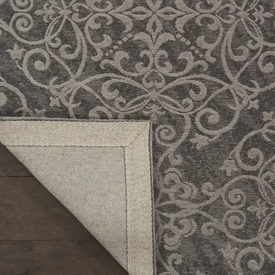 Charcoal and Gray Damask Distressed Area Rug Photo 9