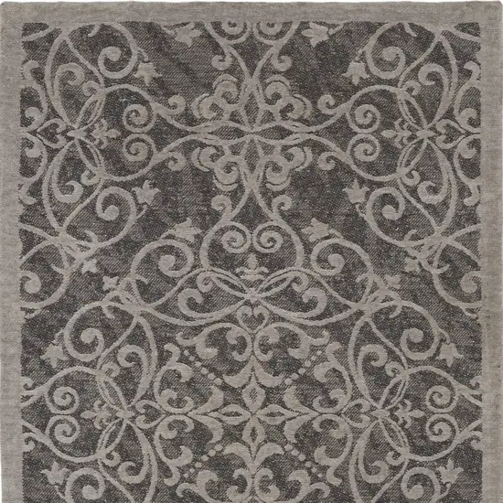 Charcoal and Gray Damask Distressed Area Rug Photo 5