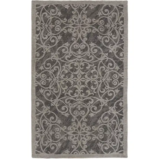 Charcoal and Gray Damask Distressed Area Rug Photo 6