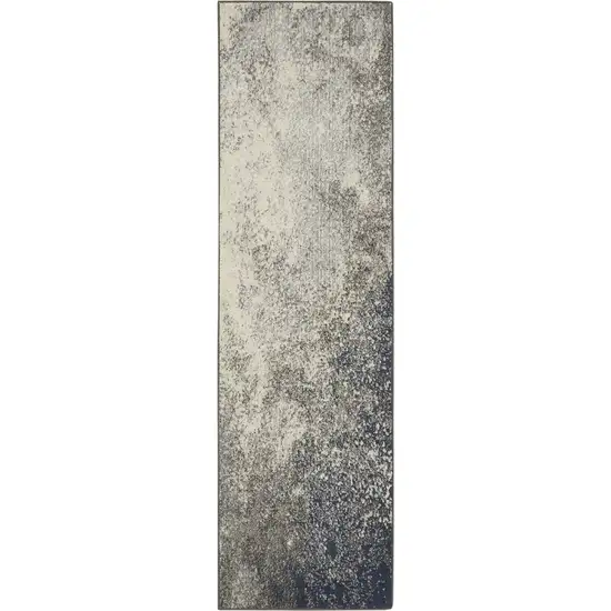 8' Gray And Ivory Abstract Power Loom Runner Rug Photo 8