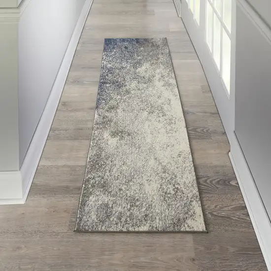 8' Gray And Ivory Abstract Power Loom Runner Rug Photo 5