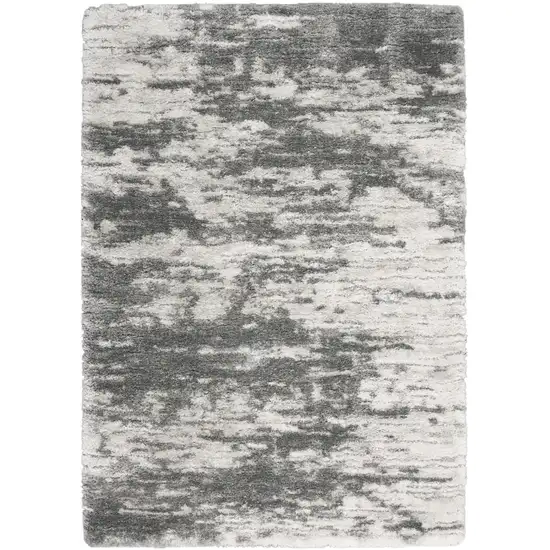 Charcoal and Ivory Abstract Shag Area Rug Photo 2