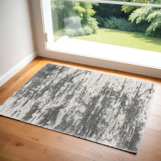 Charcoal and Ivory Abstract Shag Area Rug Photo 1