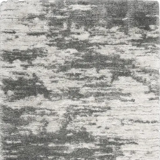 Charcoal and Ivory Abstract Shag Area Rug Photo 5