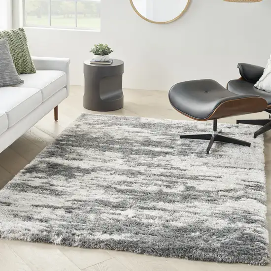 Charcoal and Ivory Abstract Shag Area Rug Photo 7