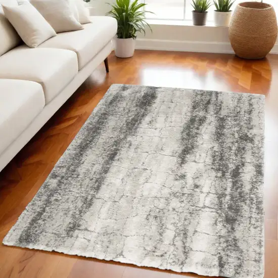 Charcoal and Ivory Abstract Shag Area Rug Photo 1