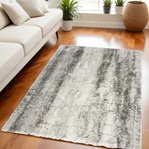 Photo of Charcoal and Ivory Abstract Shag Area Rug