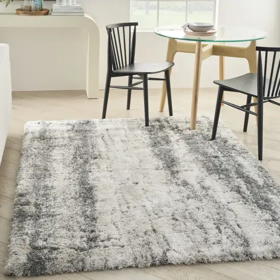 Charcoal and Ivory Abstract Shag Area Rug Photo 6