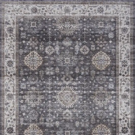 Charcoal and Ivory Oriental Distressed Non Skid Area Rug Photo 7