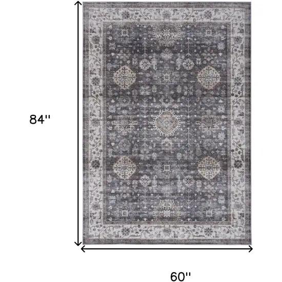 Charcoal and Ivory Oriental Distressed Non Skid Area Rug Photo 3