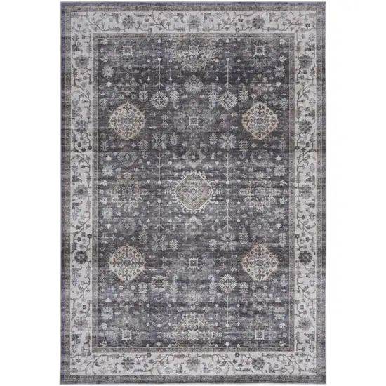 Charcoal and Ivory Oriental Distressed Non Skid Area Rug Photo 8