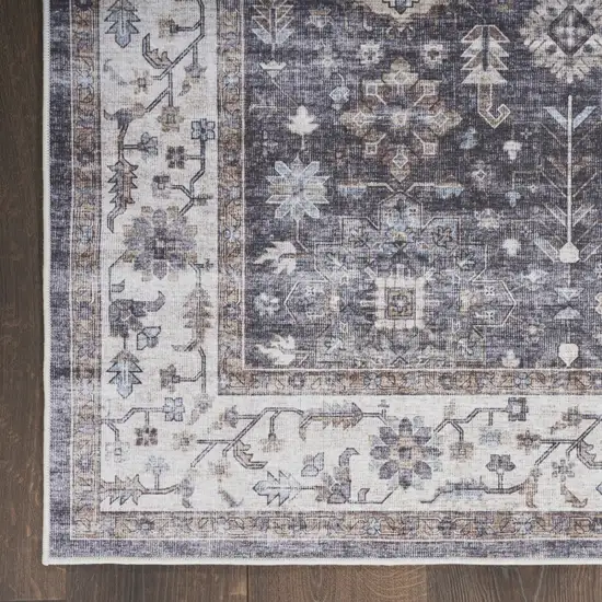 Charcoal and Ivory Oriental Distressed Non Skid Area Rug Photo 4