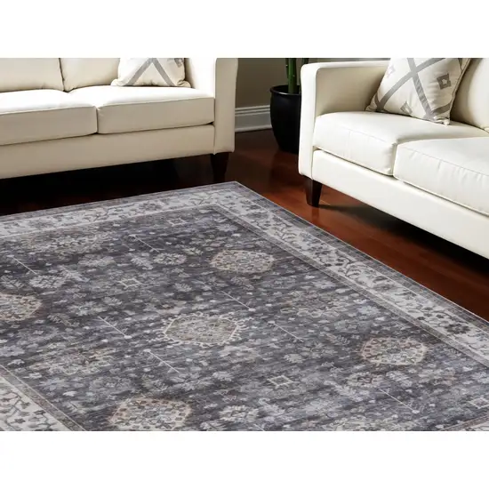 Charcoal and Ivory Oriental Distressed Non Skid Area Rug Photo 1