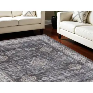 Photo of Charcoal and Ivory Oriental Distressed Non Skid Area Rug